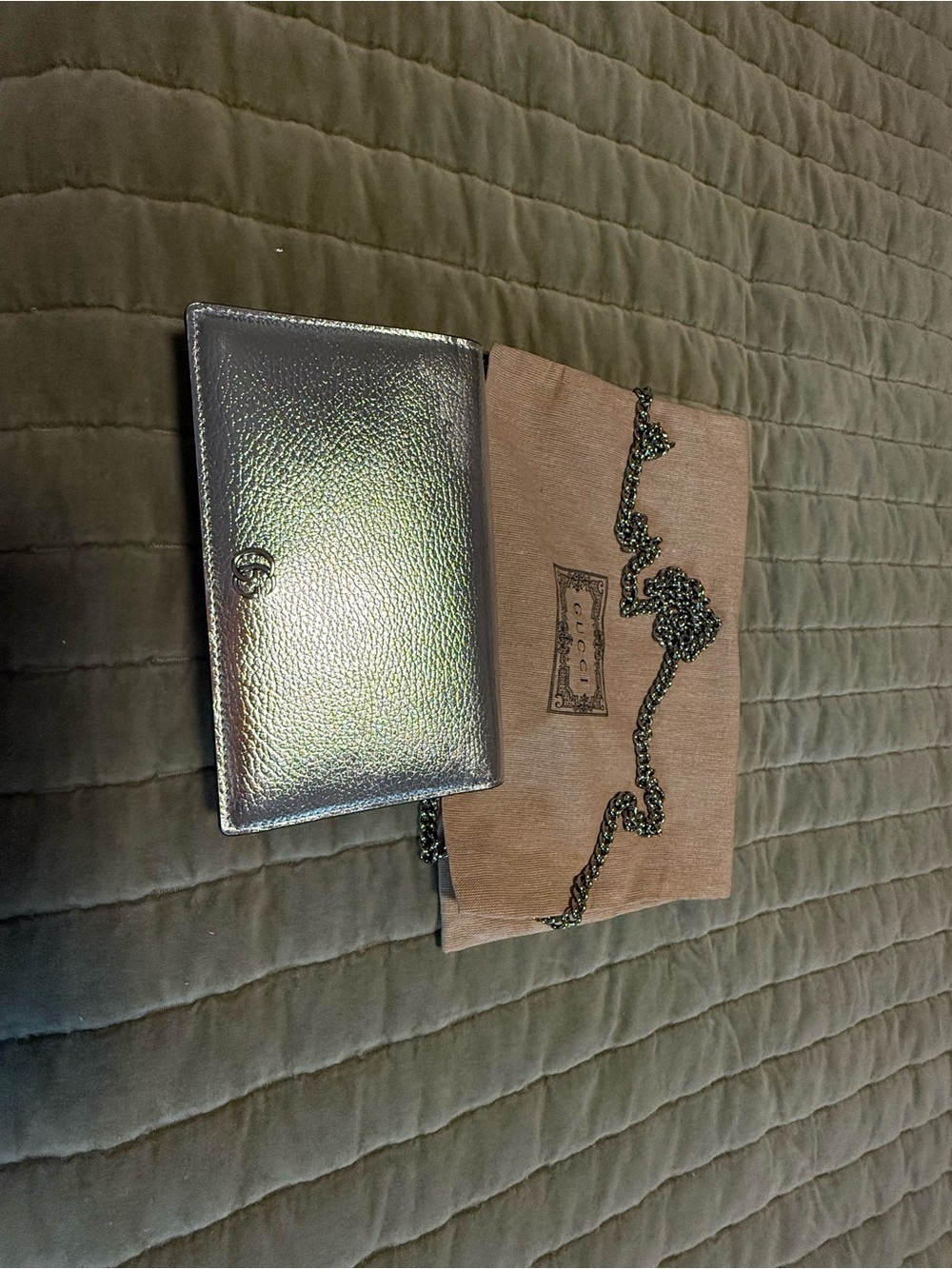 Gucci Iridescent Silver Metallic Card Case Crossbody